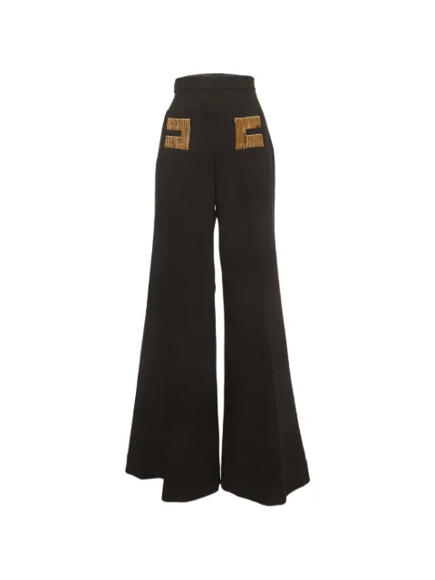 Elisabetta Franchi logo chain-detail bell-bottom trousers Black 1296408