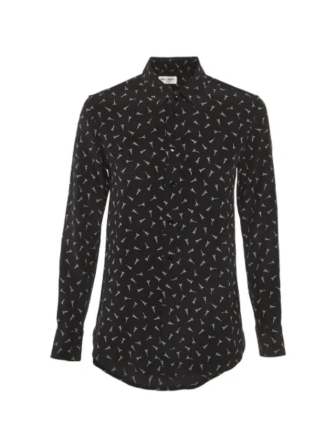 Saint Laurent Pre-Owned Eiffel Tower-print silk shirt Black 1291460