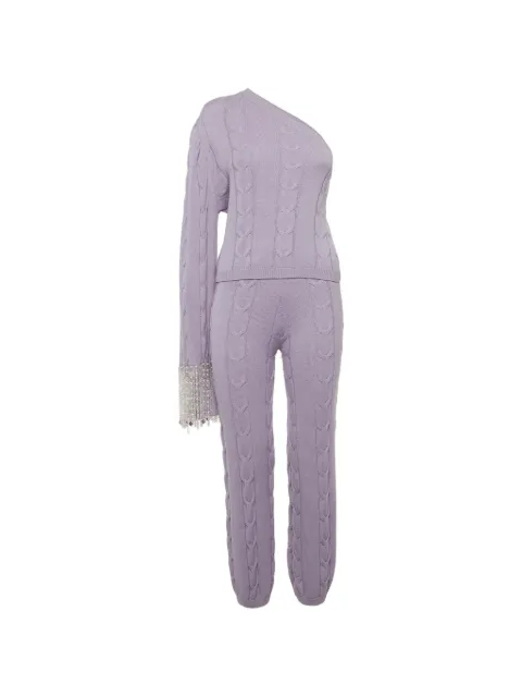 Izaak Azanei cable-knit fringe-detail co-ord set Purple 1315577