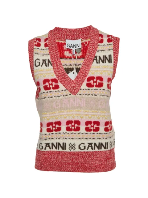 GANNI intarsia V-neck knit vest Neutrals 1328524