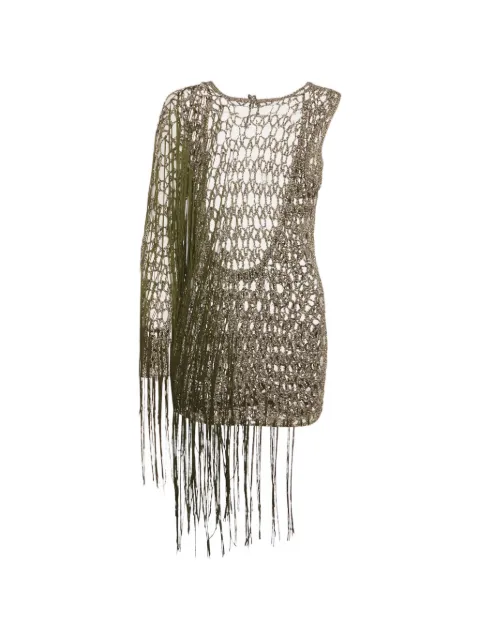 424 asymmetric-sleeve fringed top Green 1257297