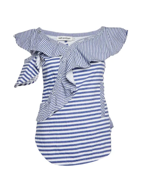Self-Portrait frilled striped top Blue 1324372