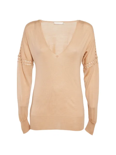 Chloé Pre-Owned eyelet-detail V-neck sweater Neutrals 1306841