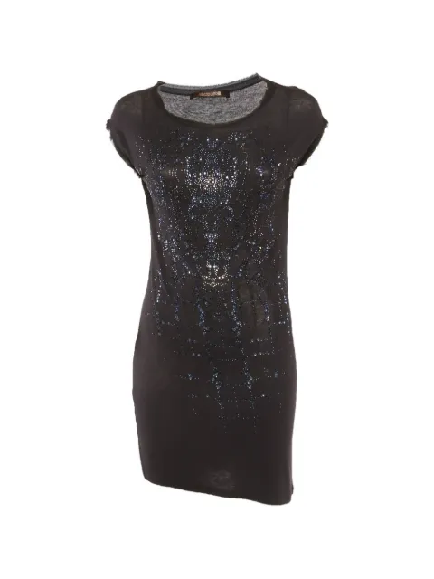 Roberto Cavalli Vintage bead-embellished raw-edge tunic top Black 1316351