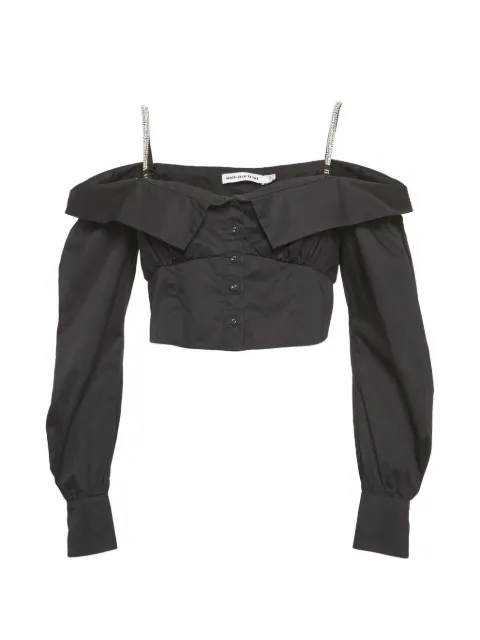 Self-Portrait embellished long-sleeve crop top Black 1302452