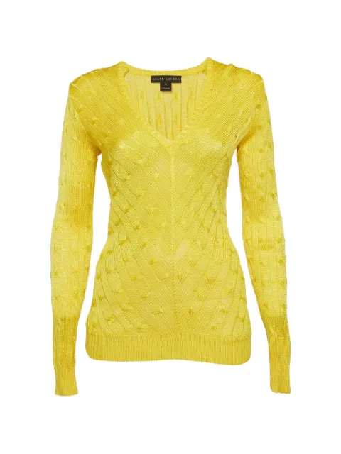 Ralph Lauren Vintage cable knit V-neck sweater Yellow 1309856