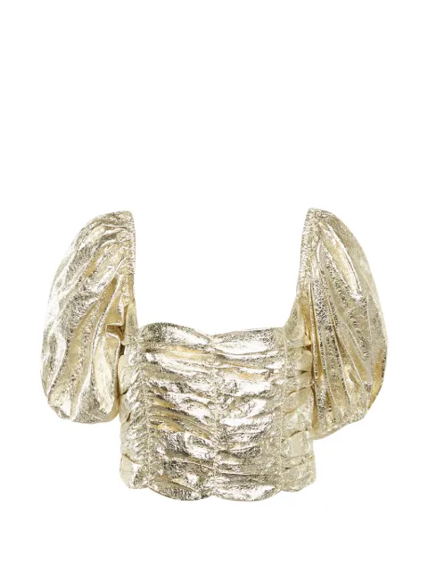 Georgia Alice Vegas ruched puff-sleeve crop top Gold 1271259