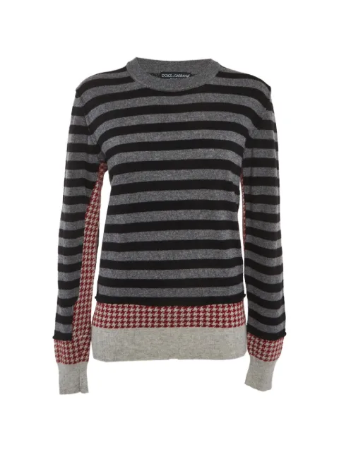 Dolce & Gabbana Pre-Owned striped houndstooth long-sleeve sweater Grey 1314054