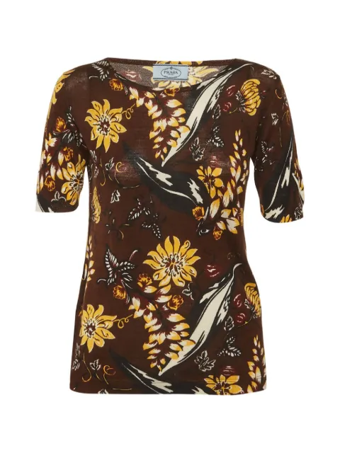 Prada Pre-Owned floral-print T-shirt Brown 1291732