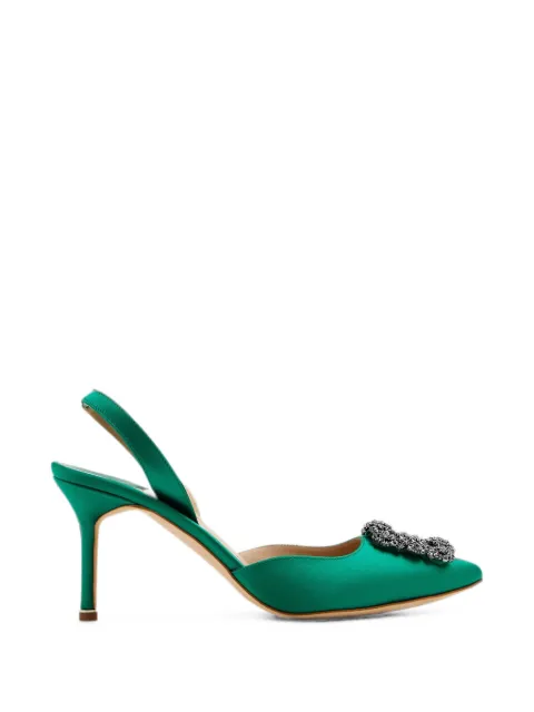 Manolo Blahnik Hangisli crystal-buckle slingback pumps Green 4190473