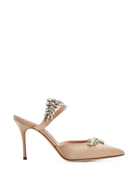 Manolo Blahnik Lurum crystal-embellished satin mules Neutrals 9XX0362