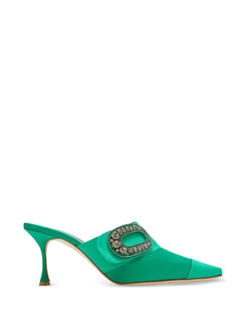 Manolo Blahnik Tula crystal-embellished pointed-toe mules Green 1263129