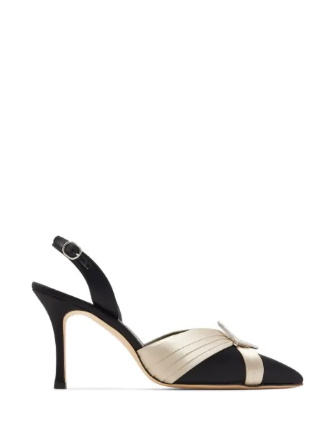Manolo Blahnik Vierasli crystal-buckle pleated pumps Black 1263137