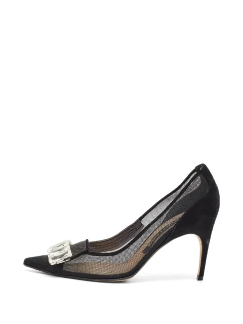 Sergio Rossi crystal-embellished mesh and calf suede pumps Black 1341051
