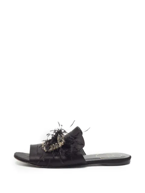 Roger Vivier Vintage crystal-embellished feather-trim slides Black 1350821