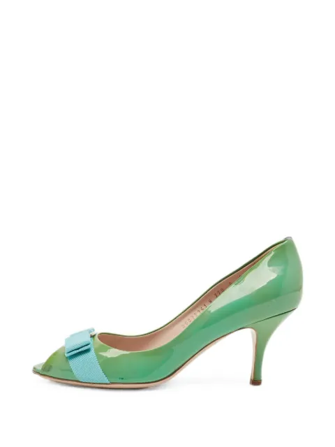 Ferragamo Pre-Owned Vara bow peep toe pumps Green 1320657