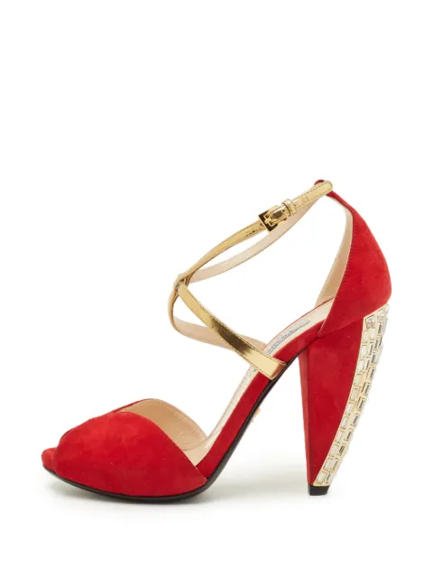 Prada Pre-Owned crystal-embellished ankle-strap sandals Red 1277177