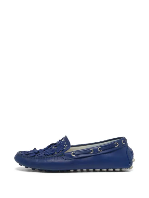 Christian Dior Pre-Owned floral-appliqué leather loafers Blue 1280302