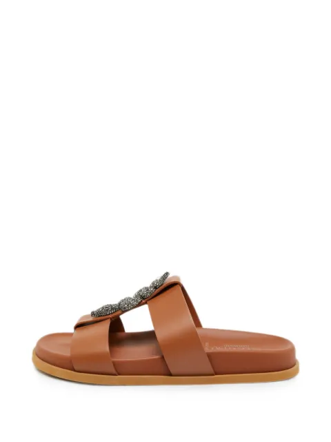 Valentino Garavani Pre-Owned snake crystal-embellished slides Brown 1300431