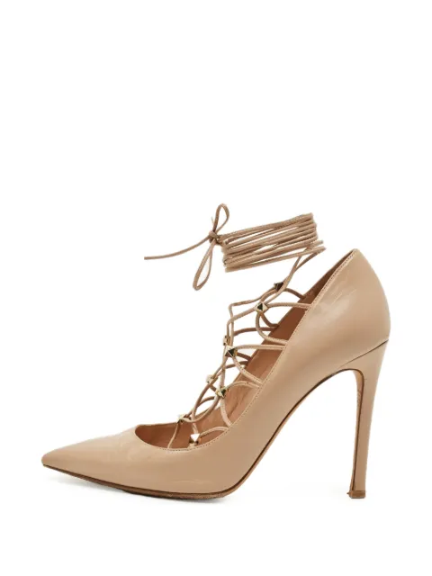 Valentino Garavani Pre-Owned Rockstud lace-up heeled pumps Neutrals 1297676