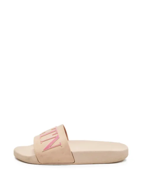 Valentino Garavani Pre-Owned VLTN logo pool slides Neutrals 1320738