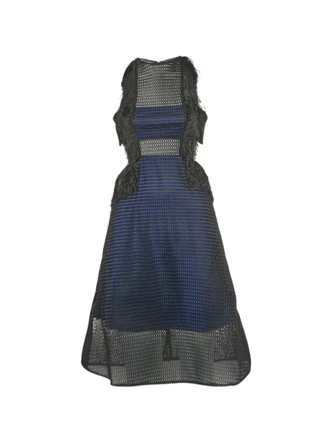 Self-Portrait fringed mesh-panel dress Black 1324350