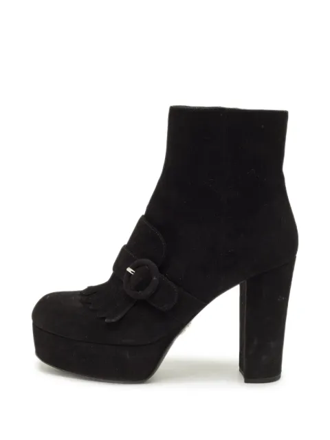 Prada Pre-Owned buckled fringe ankle boots Black 1278845