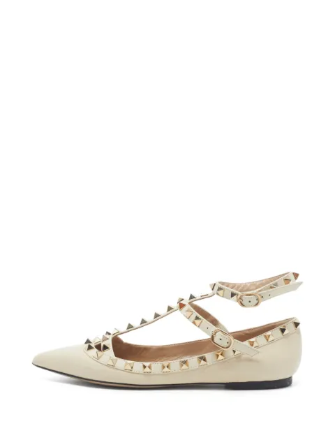 Valentino Garavani Pre-Owned Rockstud ankle strap ballet flats Neutrals 1348061