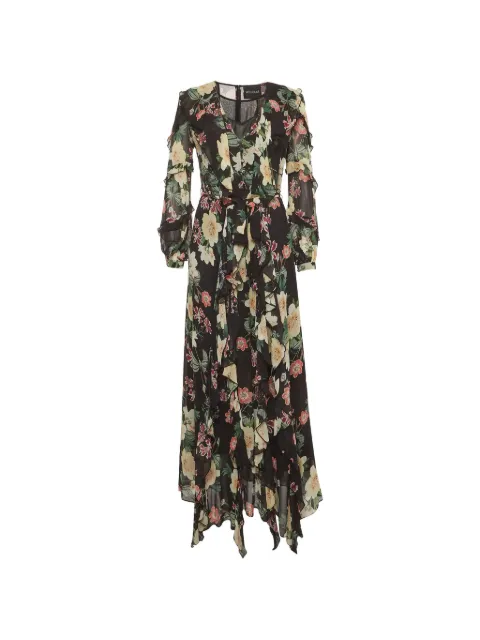 Nicholas floral-print ruffle maxi dress Black 1328926