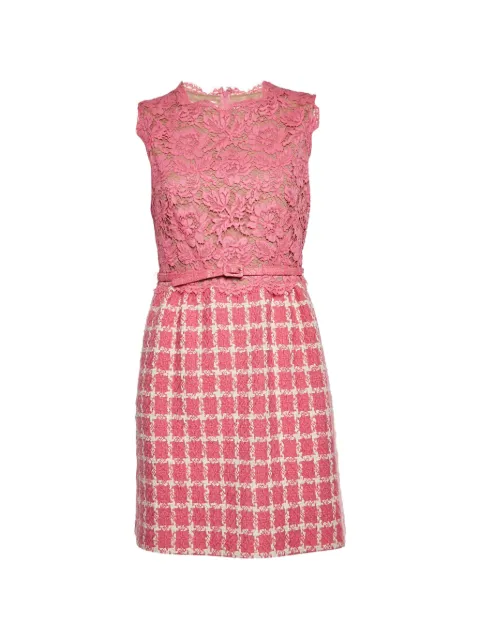 Valentino Garavani Pre-Owned tweed guipure lace midi dress Pink 1323680