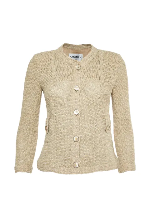 CHANEL Pre-Owned CC turn-lock button-down tweed jacket Neutrals 1336601