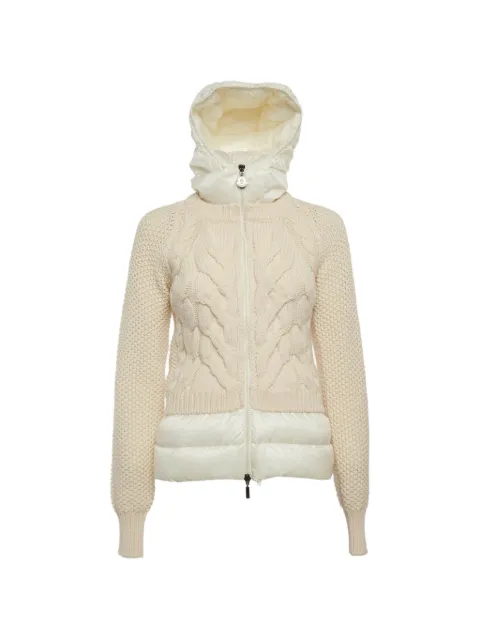 Moncler Vintage cable-knit zip-up hooded down jacket Neutrals 1313087