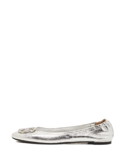 Tory Burch Minnie logo-plaque ballet flats Silver 1336497
