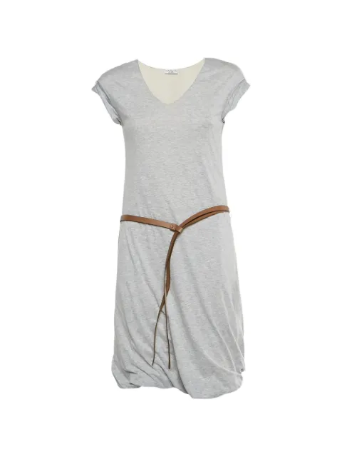 Brunello Cucinelli belted gathered-hem midi dress Grey 1323460