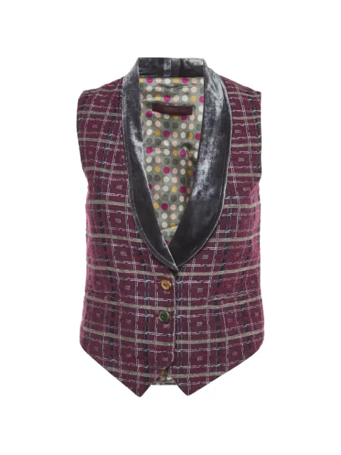 Etro Pre-Owned check tweed velvet collar vest Red 1315974