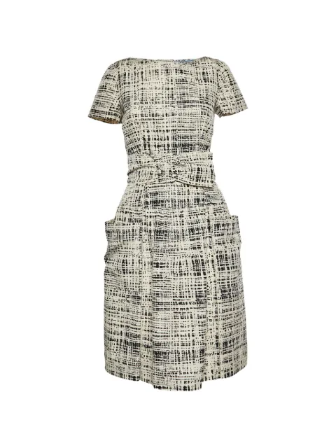 Prada Pre-Owned belted monochrome-print dress Neutrals 1324574