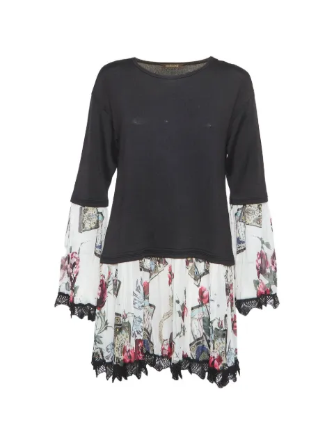 Roberto Cavalli Vintage plissé-knit floral-print mini dress Black 1305828