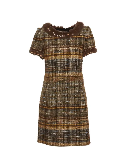 Oscar de la Renta Pre-Owned embellished tweed mini dress Brown 1324980