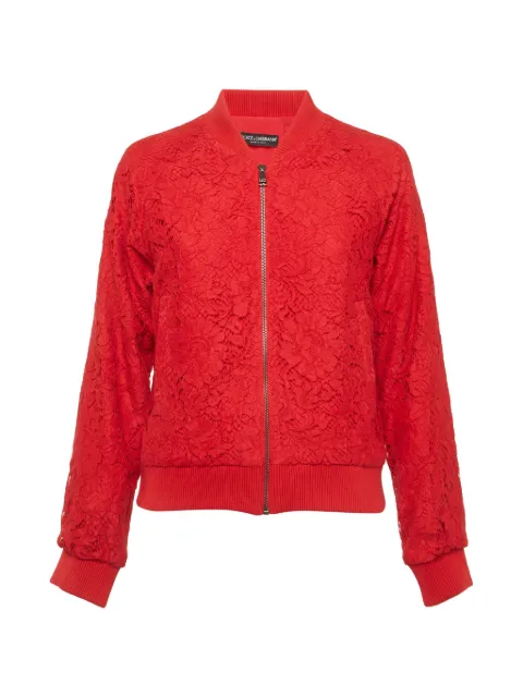 Dolce & Gabbana Pre-Owned corded lace zip-up bomber jacket Red 1305757