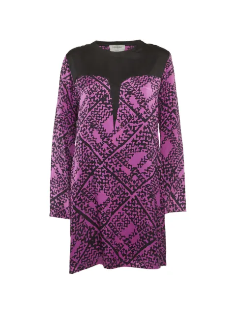 Saint Laurent Pre-Owned long-sleeve abstract-print silk mini dress Purple 1289998