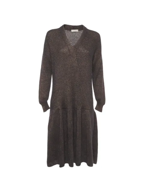 Brunello Cucinelli Vintage V-neck long-sleeve knitted midi dress Black 1333096