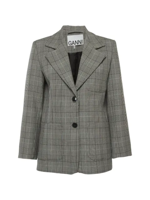 GANNI plaid-print regular-fit blazer Grey 1316384