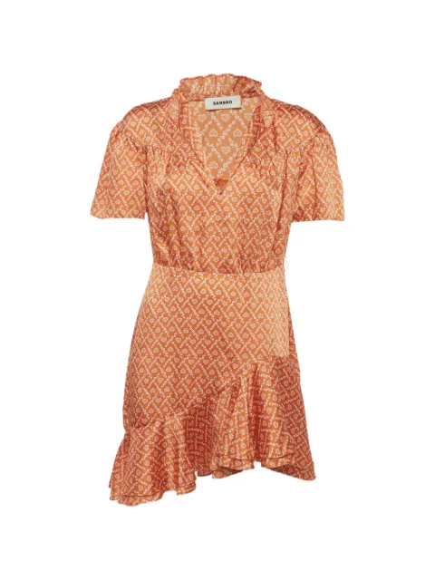 SANDRO Suzen ruffled heart-print dress Orange 1356816