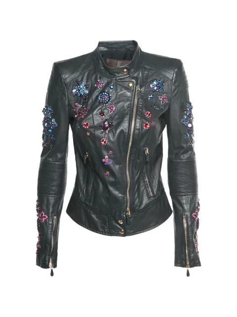 Roberto Cavalli Vintage embellished leather biker jacket Black 1320585