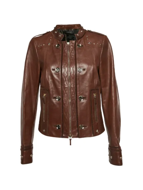Gucci Pre-Owned star-stud biker jacket Brown 1325074