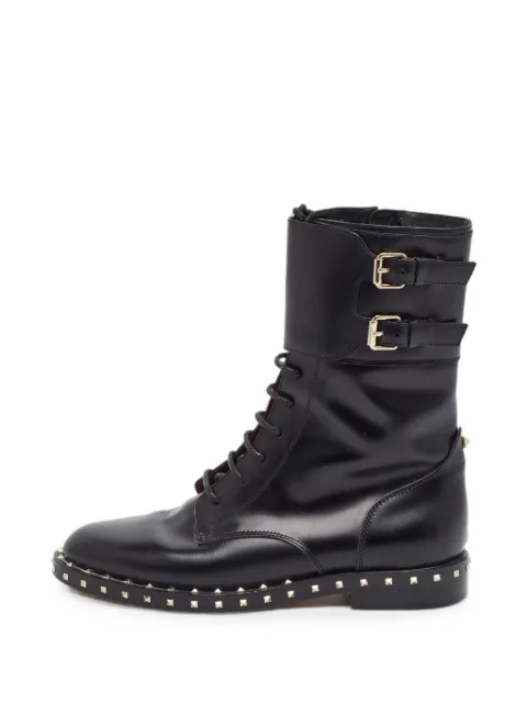 Valentino Garavani Pre-Owned Rockstud leather combat boots Black 1358923