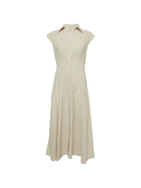 SANDRO striped pleated linen midi dress Neutrals 1334582