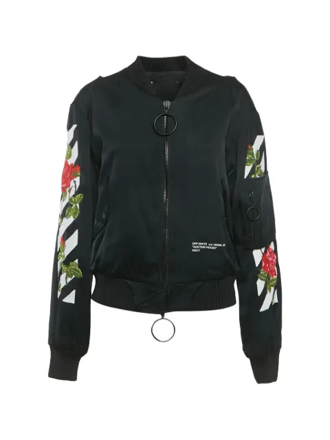 Off-White Pre-Owned Arrow-detail rose-embroidered bomber jacket Black 1263846