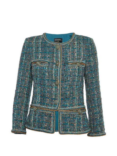 CHANEL Pre-Owned 2019 Pre-Fall Métiers d'Art Egypt chain-trim tweed jacket Blue 1300596