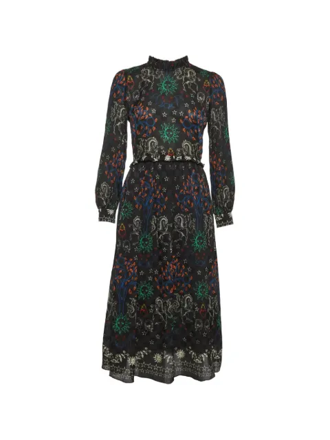 SANDRO ruffled-trim printed midi dress Black 1295112
